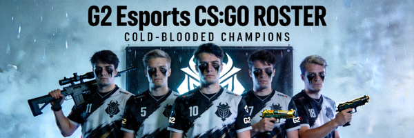 G2 Esports战队CS:GO阵容宣传照 - 队员身着黑白队服，表情冷酷
