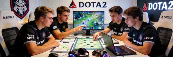 Team Spirit战队DOTA2分部训练场景 - 队员们在训练基地讨论战术